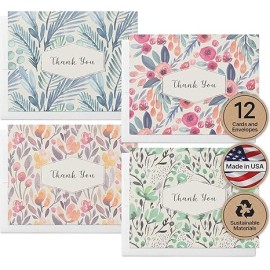 Twigs Paper Thank You Card Set - 12 Assorted Greeting Cards For All Occasions