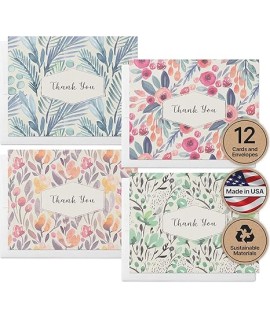 Twigs Paper Thank You Card Set - 12 Assorted Greeting Cards For All Occasions