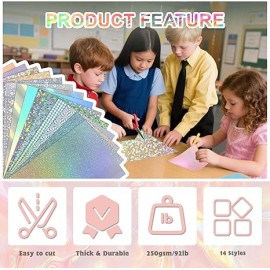 56 Sheets 14 Colors Holographic Metallic Cardstock