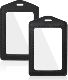 2 Pcs Genuine Leather ID Badge Holder